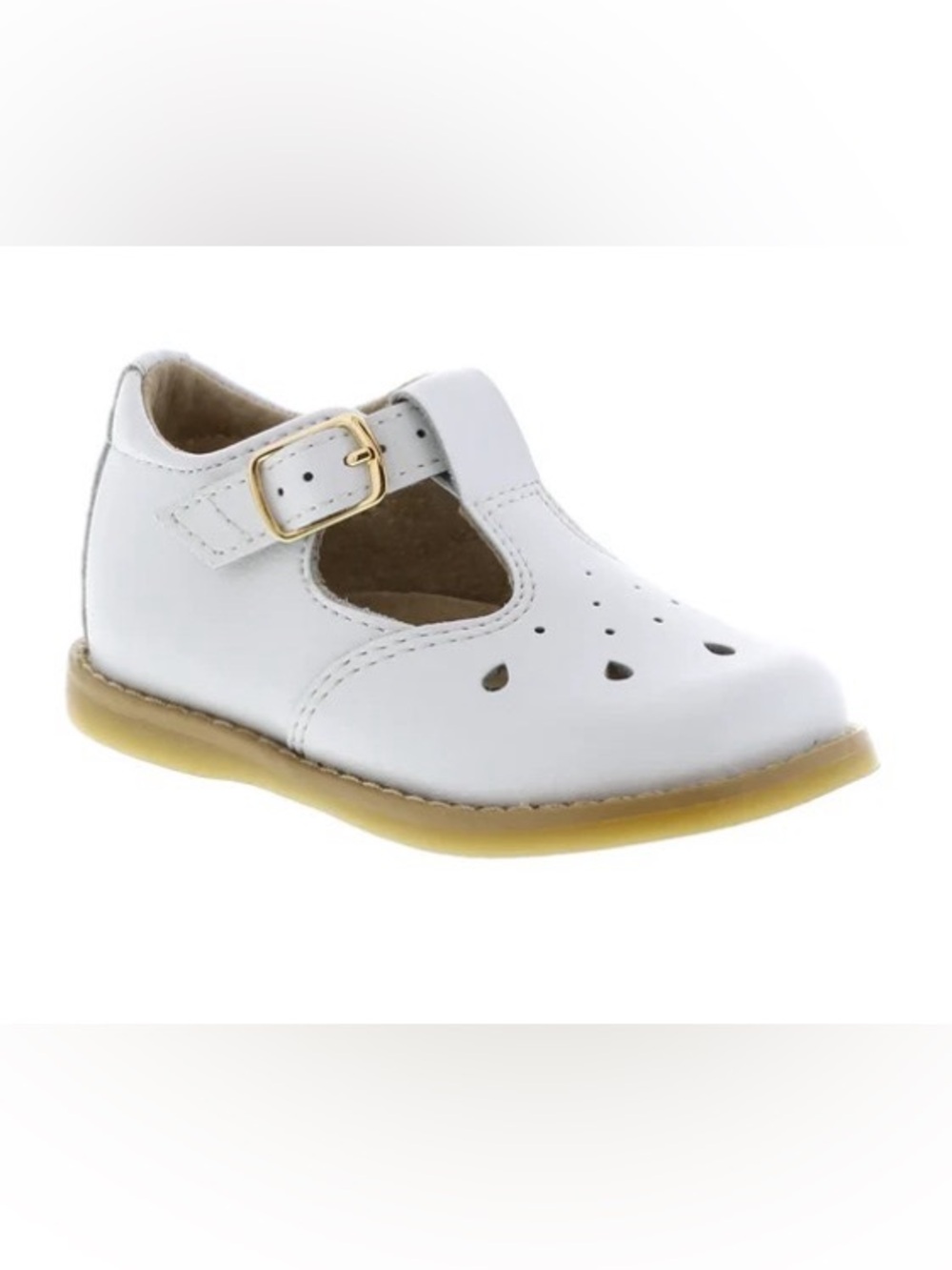 FootMates White T-Strap Baby Walker Shoe with Gold Buckle